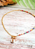 Boho Necklace, Blue Colorful Hippie Gold Shell